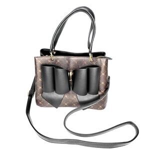 Crossi Black & Brown Bow Bag Textured Faux Leather Purse Designer Satchel Bag